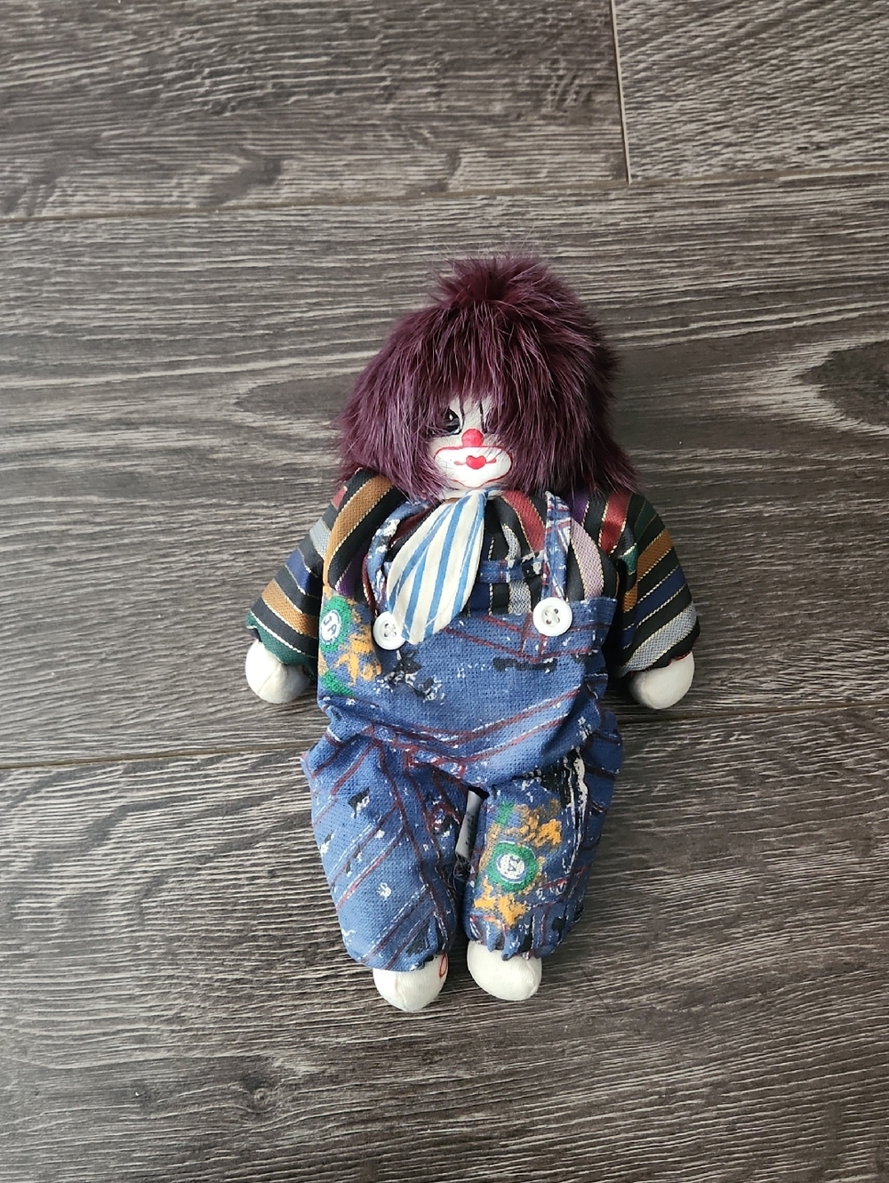 VTG Q-Tee Clown Doll Filled With Sand Hand Painted Face Pink Hair With Tags 9IN